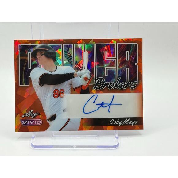 2024 Leaf Vivid Coby Mayo Power Brokers Orange Lava Auto 3/3 SSP Orioles - Picture 1 of 2